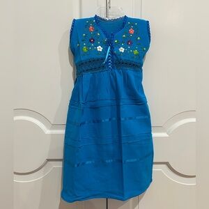 Floral Embroidered Blue Kids Dress